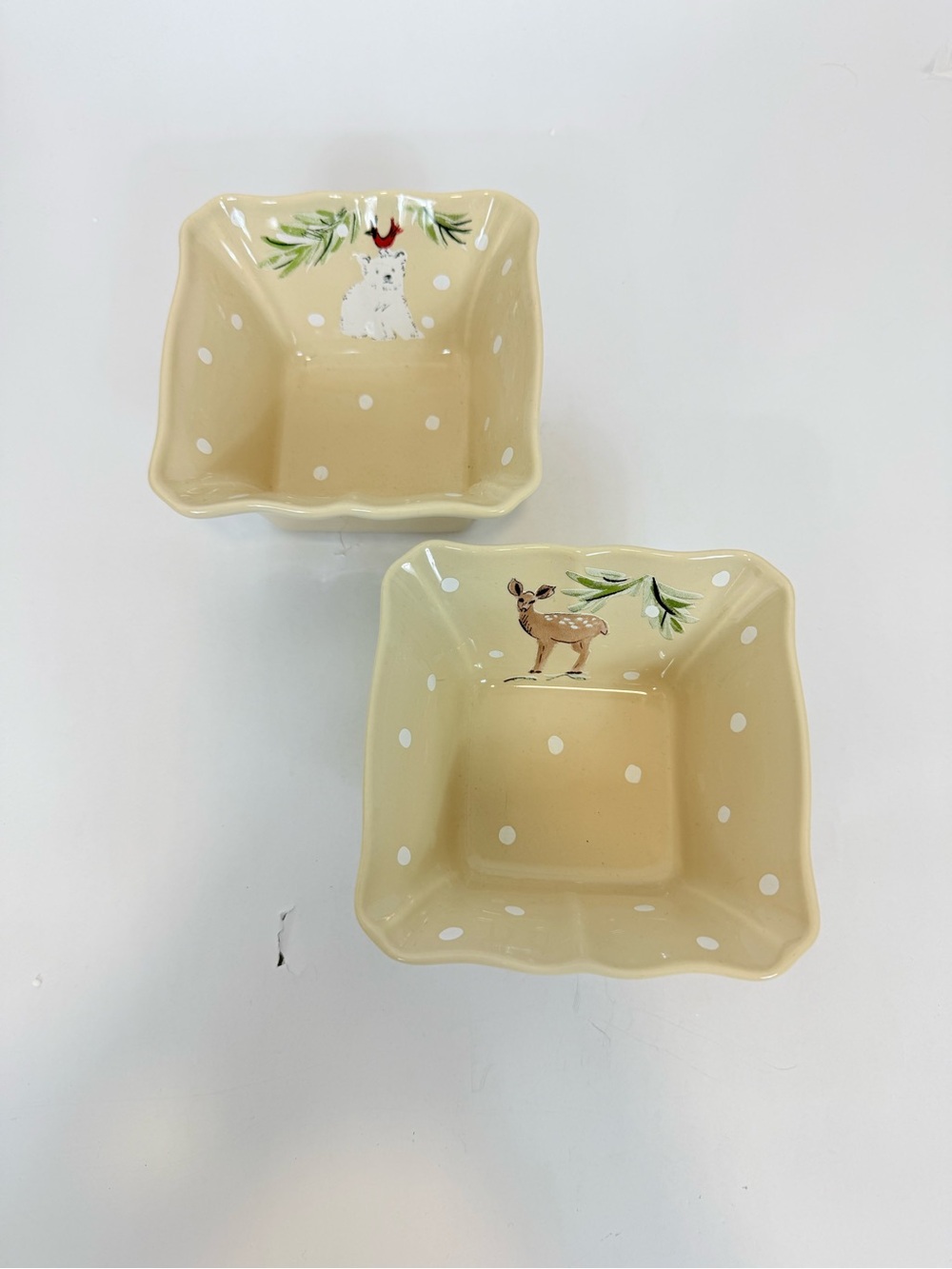 Casafina Deer Friends Square Bowls Deer Polar Bear Cardinal 2